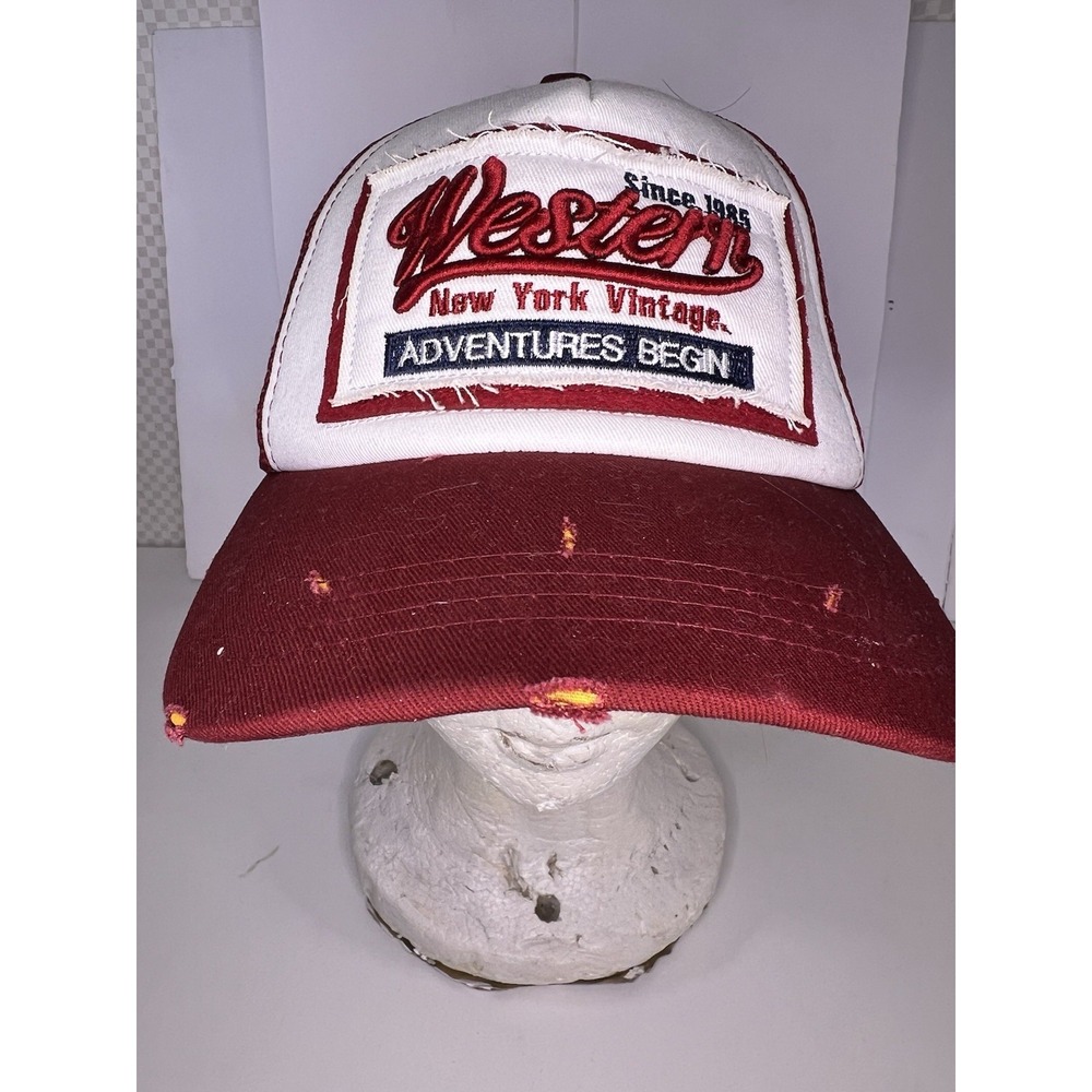 Western New York Vintage Maroon/White Trucker Hat Cap Distressed Snapback - Picture 9 of 16
